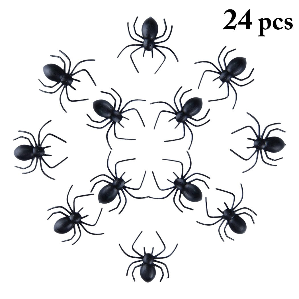 24PCS Eco-Friendly PVC Simulation Bending Feet Spider Halloween Party Decoration Game Props Realistic Mini Party Spider Joke Toy-ebowsos