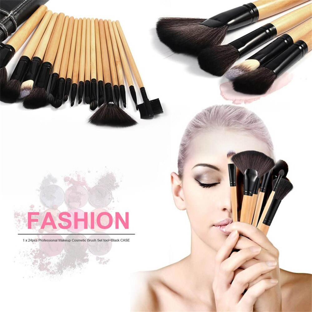 24PCS/SET Professional Makeup Brushes Set Kit Eyeshadow Powder Brush Brush Set Cosmetic Brushes Tool With Leather Case Fashion - ebowsos