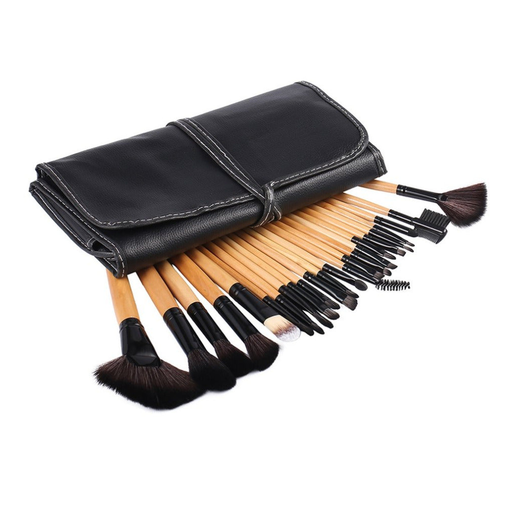 24PCS/SET Professional Makeup Brushes Set Kit Eyeshadow Powder Brush Brush Set Cosmetic Brushes Tool With Leather Case Fashion - ebowsos