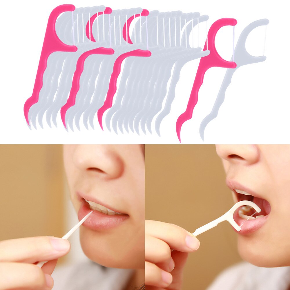 25pcs/1 pack New 2 in 1 Dental Floss Pick Tooth Care Thread Peeling Stick Oral Gum Hygiene ToothPicks Teeth Cleaner Clean Tools - ebowsos