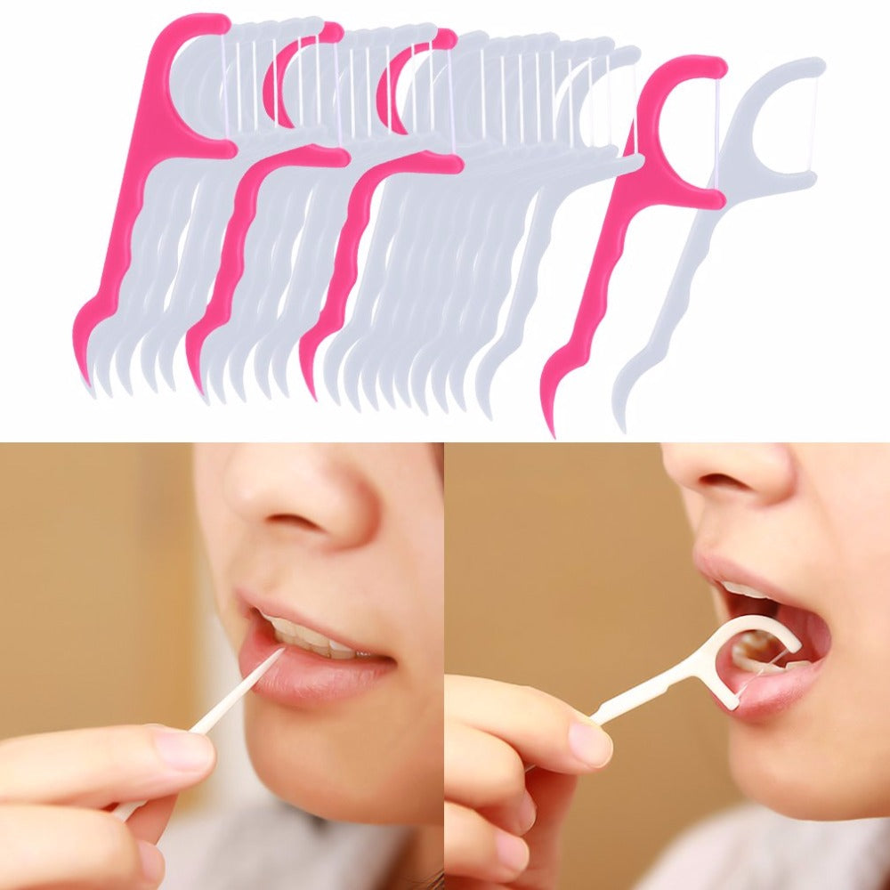 25pcs Double Head Dental Floss Pick Tooth Care Thread Peeling Stick Oral Gum Hygiene ToothPicks Teeth Cleaner Clean Tools - ebowsos