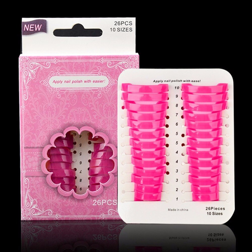 26pcs/set 10 Sizes Spill-proof Finger Cover Environmental PVC Nail Polish Varnish Reusable Holder Nail Beauty Supplies Pink - ebowsos