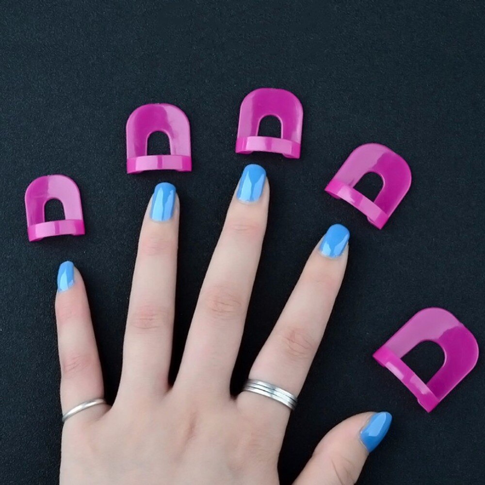 26pcs/set 10 Sizes Spill-proof Finger Cover Environmental PVC Nail Polish Varnish Reusable Holder Nail Beauty Supplies Pink - ebowsos