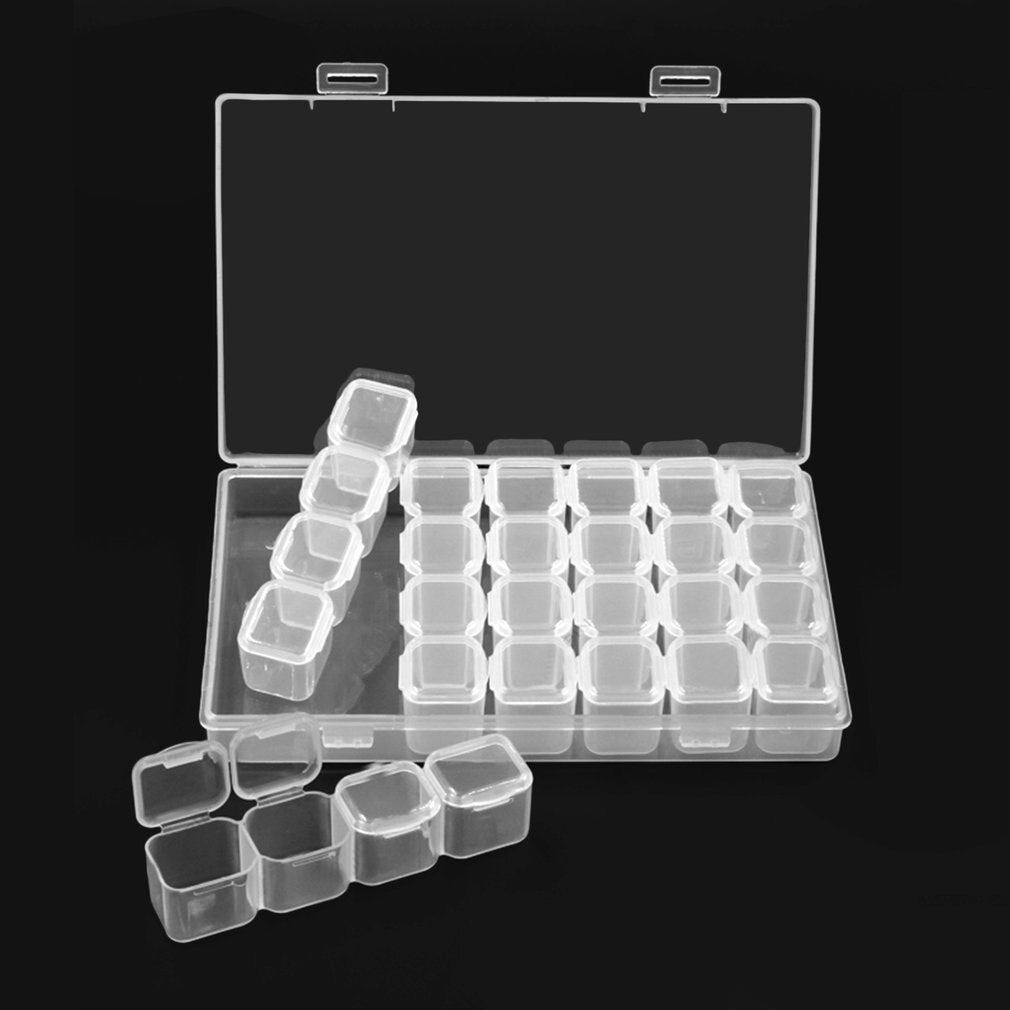 28 Grids Transparent Plastic Rhinestones Decoration Jewelry Box Storage Container Adjustable Dividers Nail Art DIY Storage Tool - ebowsos