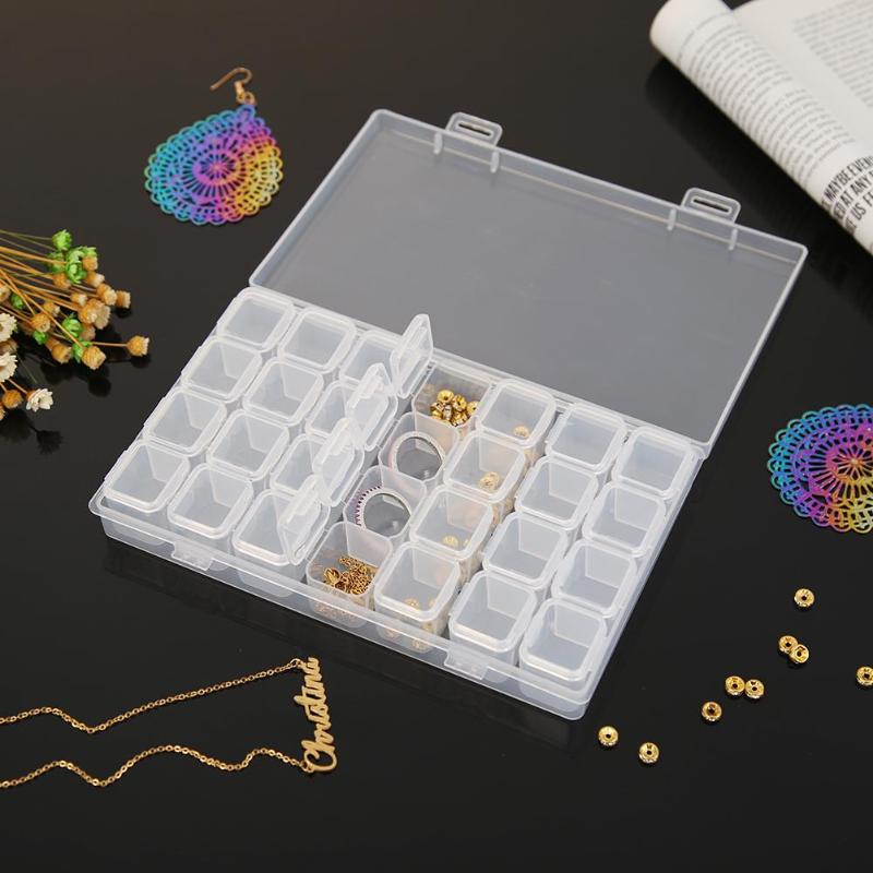 28 Lattices Storage Box Transparent Container Compartment Accessories Storage Organizer for Diamond Bead Rings Jewelry 2019 - ebowsos