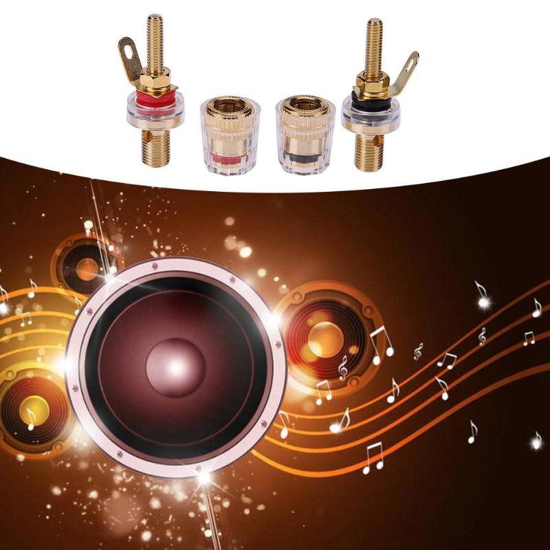 2PCS 4mm Gold Plated Amplifier Speaker Binding Posts Oxidation Resistance Brass Terminal with Transparent Shell for Banana Plugs - ebowsos