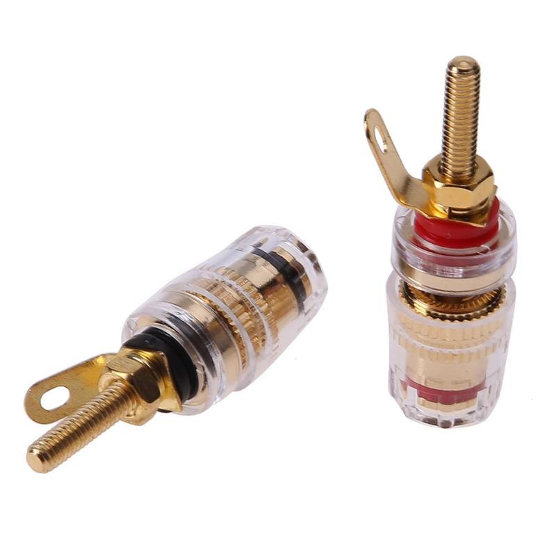 2PCS 4mm Gold Plated Amplifier Speaker Binding Posts Oxidation Resistance Brass Terminal with Transparent Shell for Banana Plugs - ebowsos