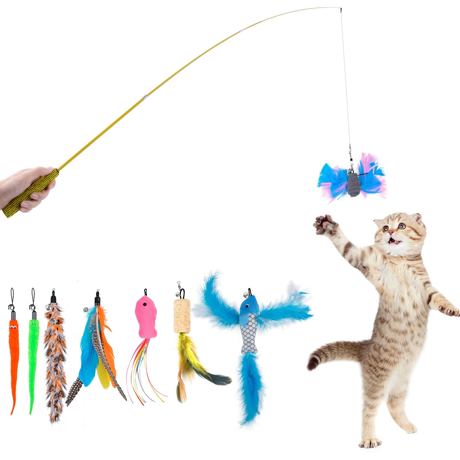 2PCS Cat Teaser Wand Creative Retractable Cat Teaser Toy With 9 Feather Refill Pet Interactive Toy Supplies 2019 New Arrive-ebowsos