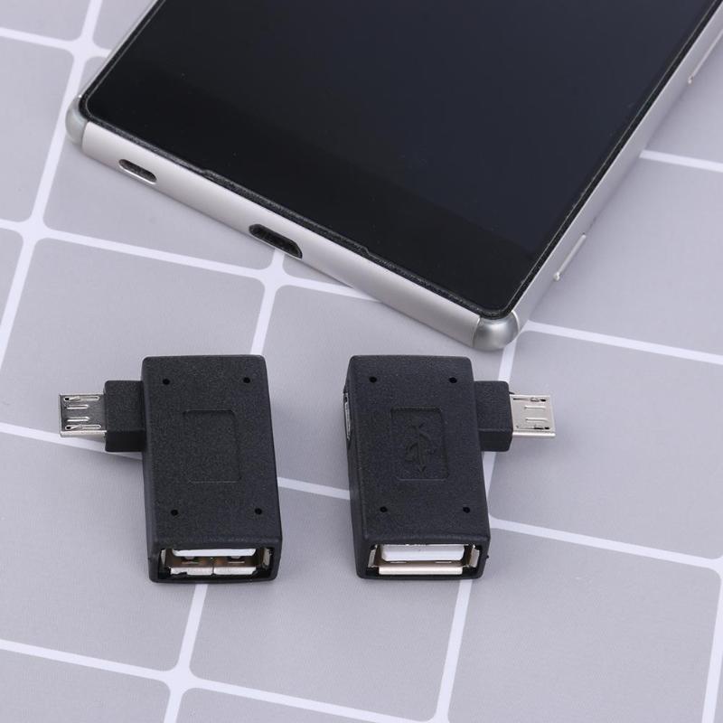 2Pcs 90 Degree Angled Micro USB to USB OTG Adapter Female to Male Converter with Power Supply for PC U Disk Mouse High Quality - ebowsos