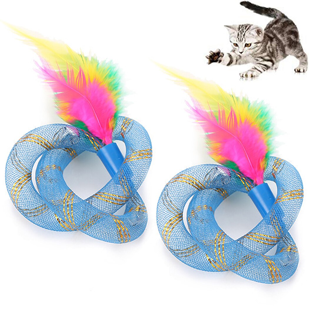 2Pcs Cat Toys Funny Colorful Cat Spring Toys Line Tube With Feather Spring Elastic Toy Pet Interactive Training Supplies For Cat-ebowsos