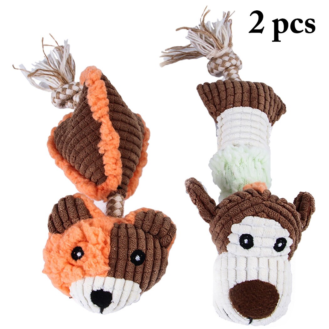 2Pcs Pet Funny Fleece Durability Plush Dog Toys Squeak Chew Sound Toy Fit Training Teething Toys Supplies For Cat Puppy-ebowsos