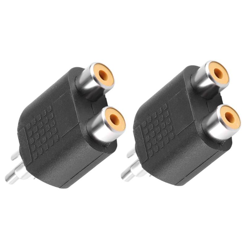 2Pcs RCA Y Splitter AV Audio Video Plug Converter 1 Male to 2 Female Cable Adapters Connectors High Quality Adapter - ebowsos