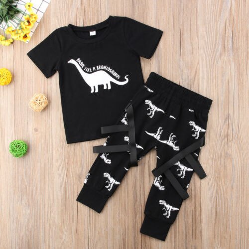 2Pcs Toddler Kids Baby Boy Tops T-shirt Dinosaur Pants 2Pcs Set Outfits Clothes - ebowsos