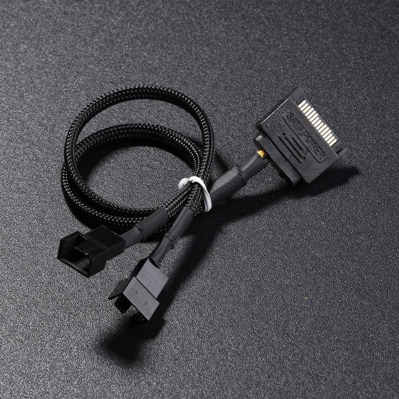 2Pcs/set Black Sleeved SATA 15Pin to 3Pin 4Pin Cooling Fan Power Adapter Extension Cable Wire Cord Fan Power Adapter Cables New - ebowsos