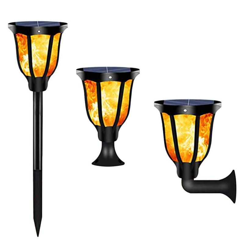 2pcs 96LED Solar Flickering Flame Light Outdoor Waterproof Yard Torch Lamp Colorful Shimmering Flame Glamorous Design - ebowsos