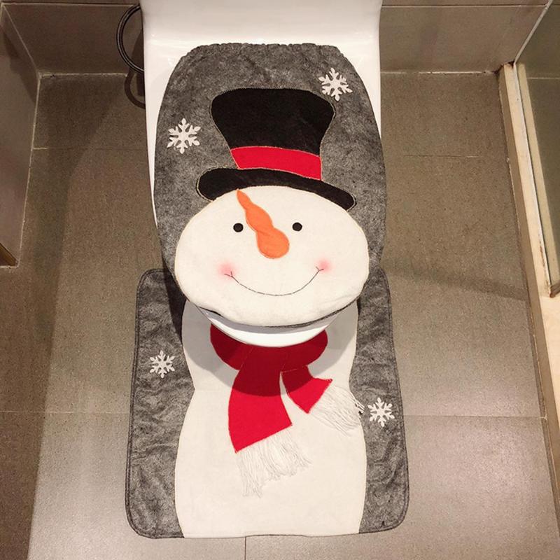2pcs Christmas Non Slip Mat Carpet Bathroom Toilet Seat Cover Home Decor - ebowsos
