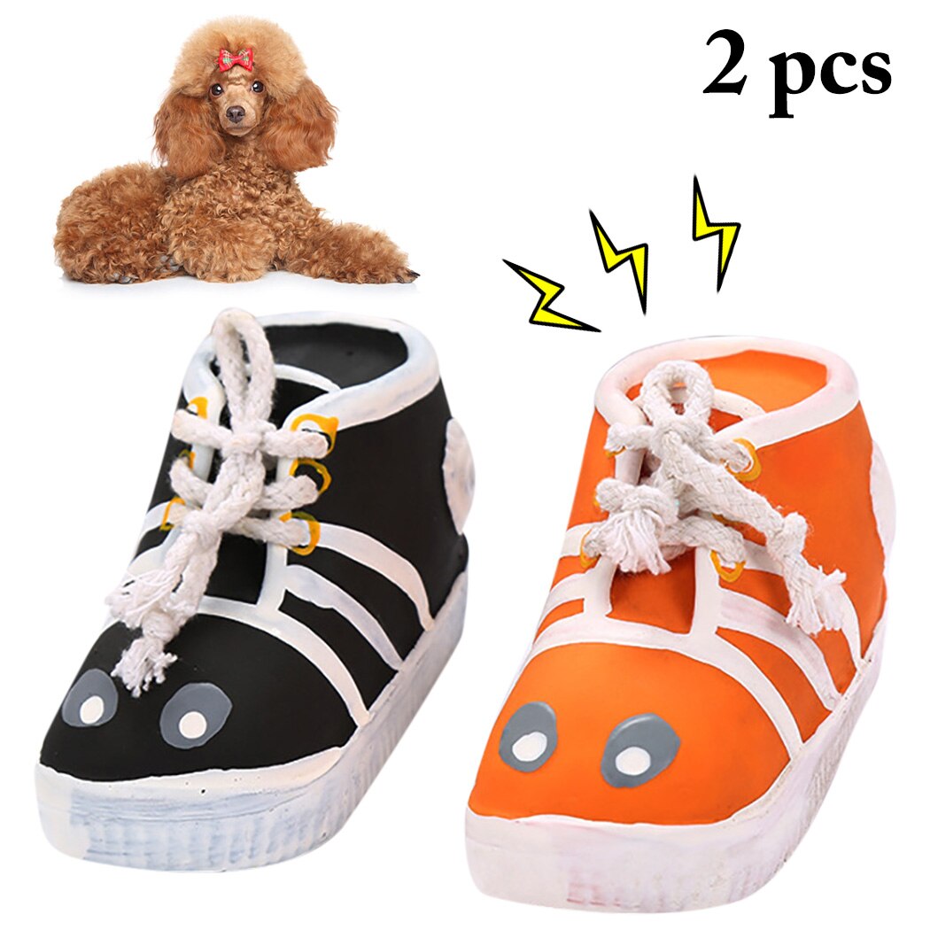 2pcs Creative Rubber Shoes Shape Pets Dog Toys Squeeze Sound Toy For Dogs Super Durable & Funny Squeaky Dog Chew Teething Toy-ebowsos