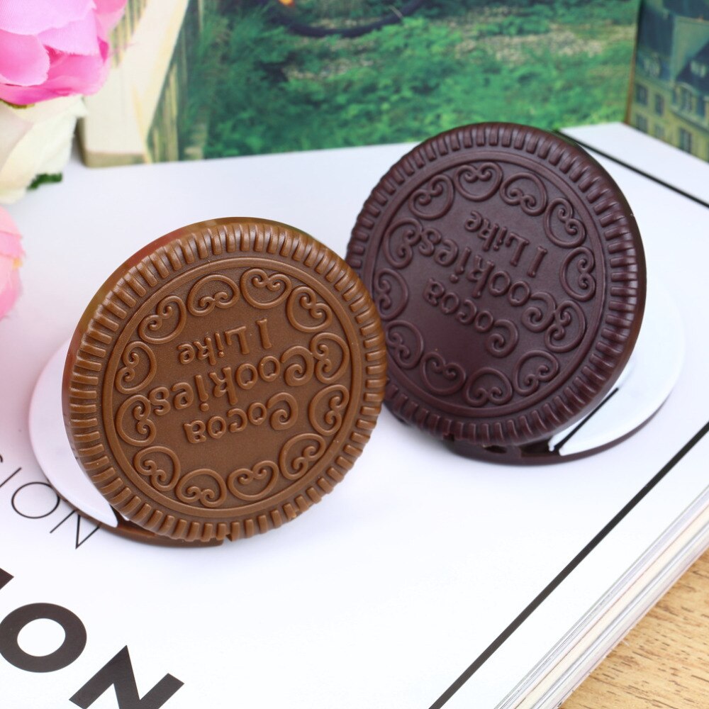 2pcs Cute Chocolate Cookie Shaped Design Makeup Mirror with 1 Comb Lady Women Makeup Tool Pocket Mirror Drop Shipping Wholesale - ebowsos