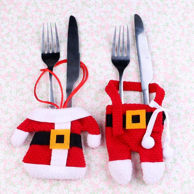 2pcs Fork Knife Cover Hotel Dining Tableware Holder Bag Set Christmas Decor - ebowsos