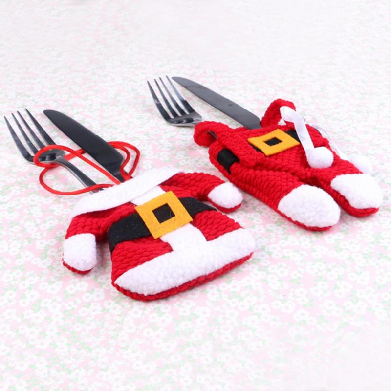 2pcs Fork Knife Cover Hotel Dining Tableware Holder Bag Set Christmas Decor - ebowsos
