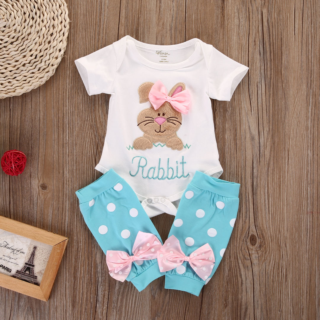 2pcs/Set Rabbit Print newborn baby girl clothes set baby girl romper+leg warmer stocking clothes outfit set - ebowsos