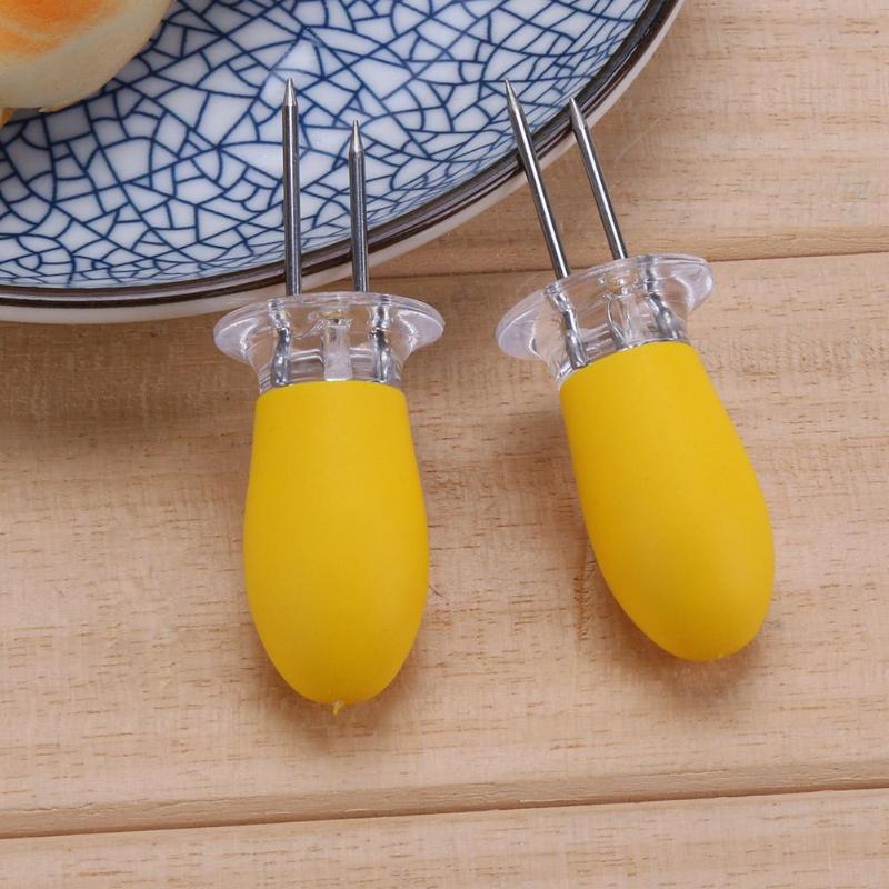 2pcs/Set Stainless Steel Corn Holder BBQ Forks Grill Needle Kitchen Tool - ebowsos