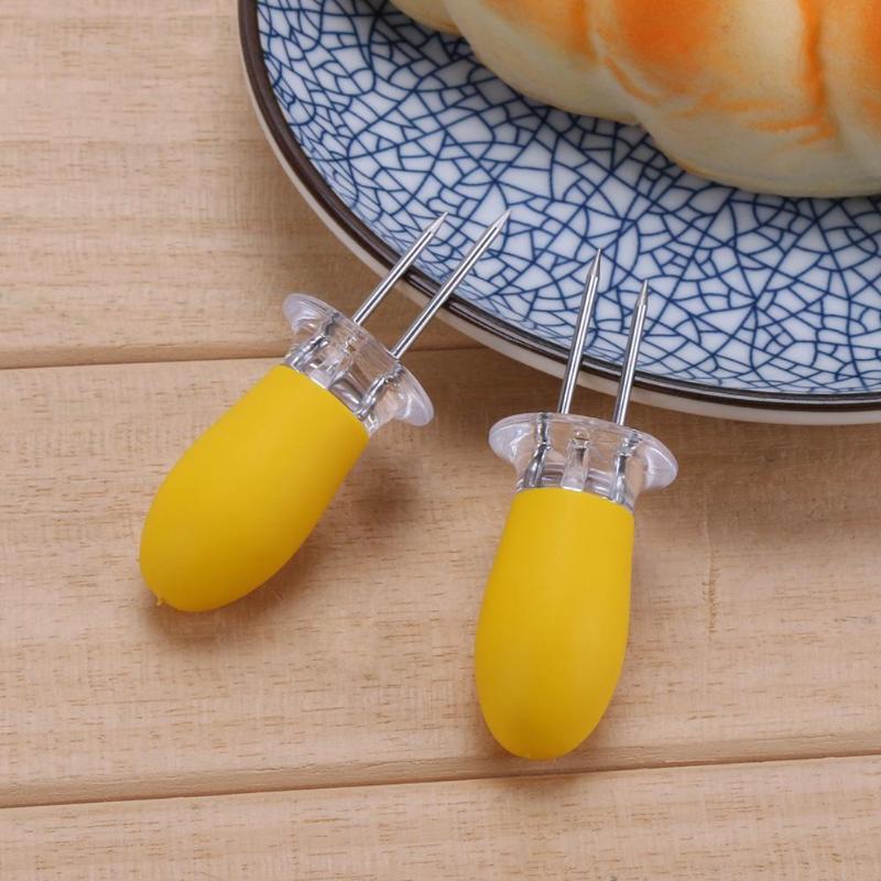 2pcs/Set Stainless Steel Corn Holder BBQ Forks Grill Needle Kitchen Tool - ebowsos