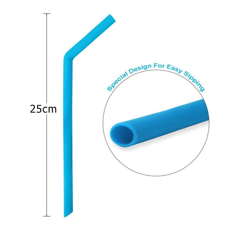2pcs Silicone Reusable Portable Drinking Straws Flexible with Cleaning Brush Bar Accessories Outdoor Picnic Tableware - ebowsos