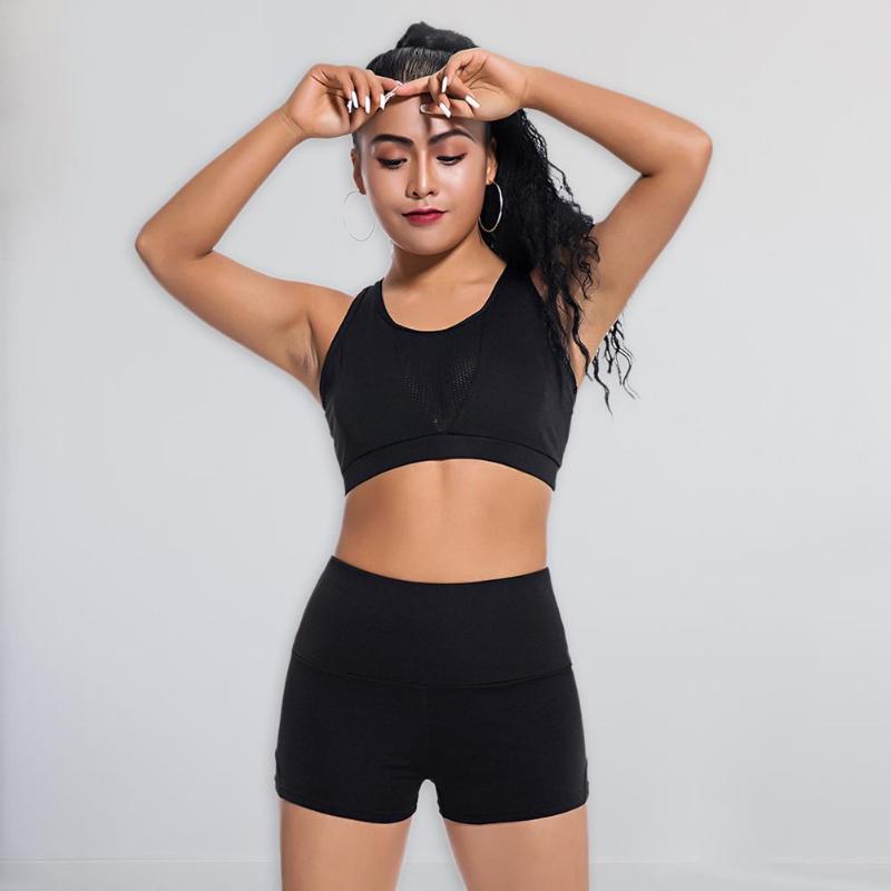 2pcs Women Fitness Yoga Suit Female Workout Sports Sexy Bra Crop Tops Shorts Solid Color Sportswear Set-ebowsos