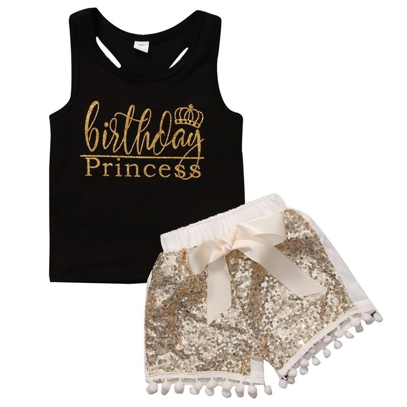2pcs little princess Kids Baby Girls Outfit Set Tank Top T-shirt Dress+Shorts Pants Clothes 1-5T - ebowsos