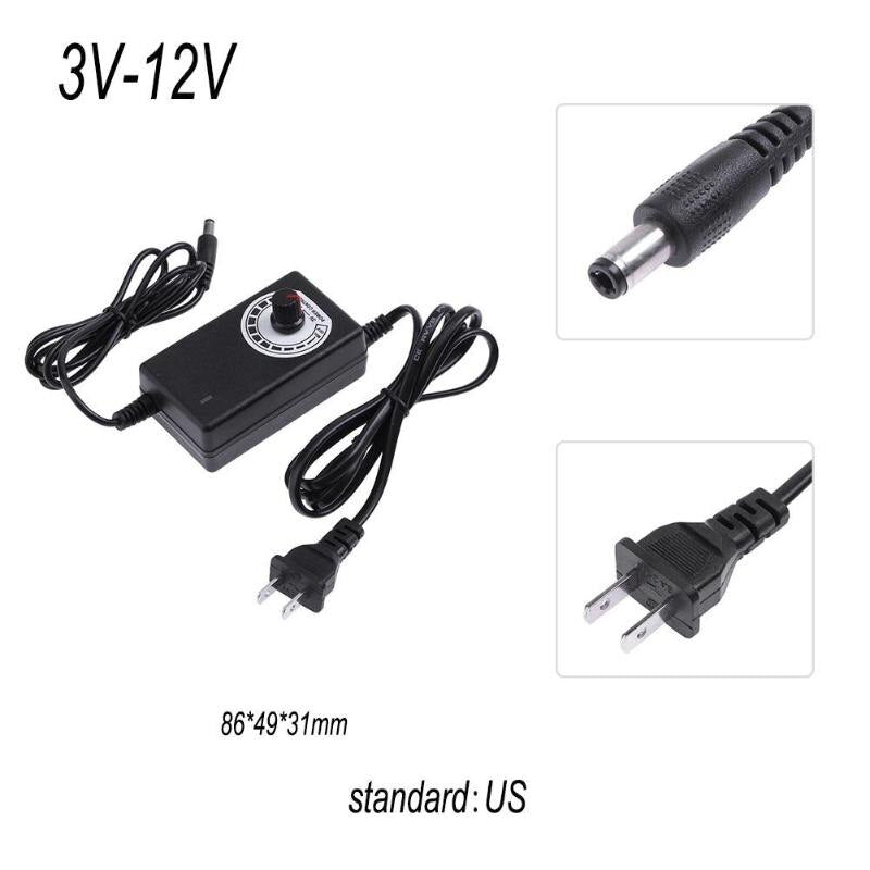 3-12V 2A AC/DC Adapter Voltage Adjustable Power Supply Charging Adaptor for Motor Speed Light Temperature Controller - ebowsos