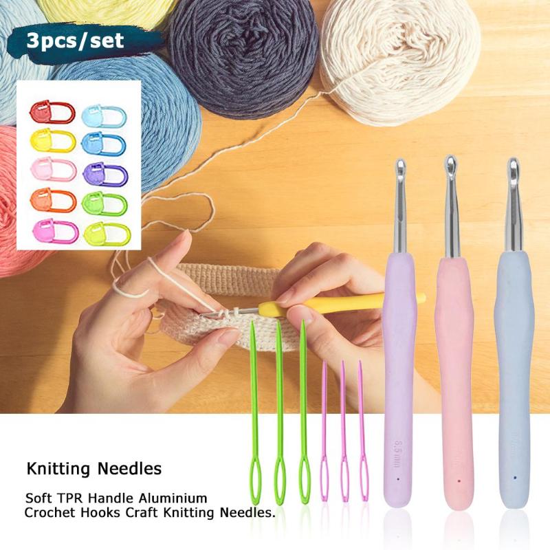 3/16pcs Soft Handle Aluminium Crochet Hooks Set Knitting Needles Kit Sweater Weave Knitting Tools Sewing Needles - ebowsos