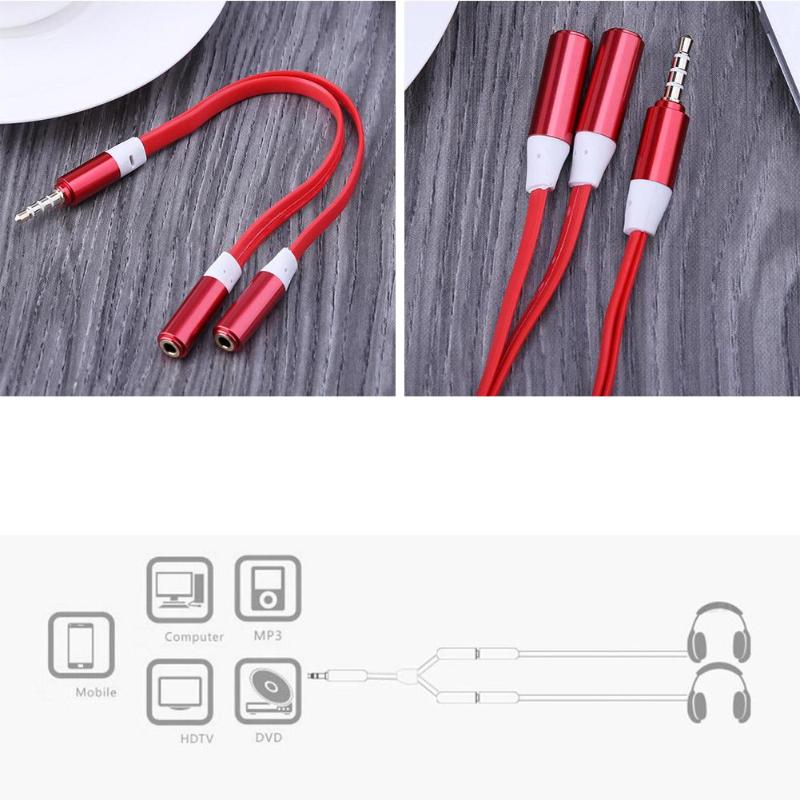 3.5mm Jack Male to Dual 3.5mm Female Aux Splitter Audio Cable Cord Wire Line Flat Cable Design for Earphone Microphone Promotion - ebowsos