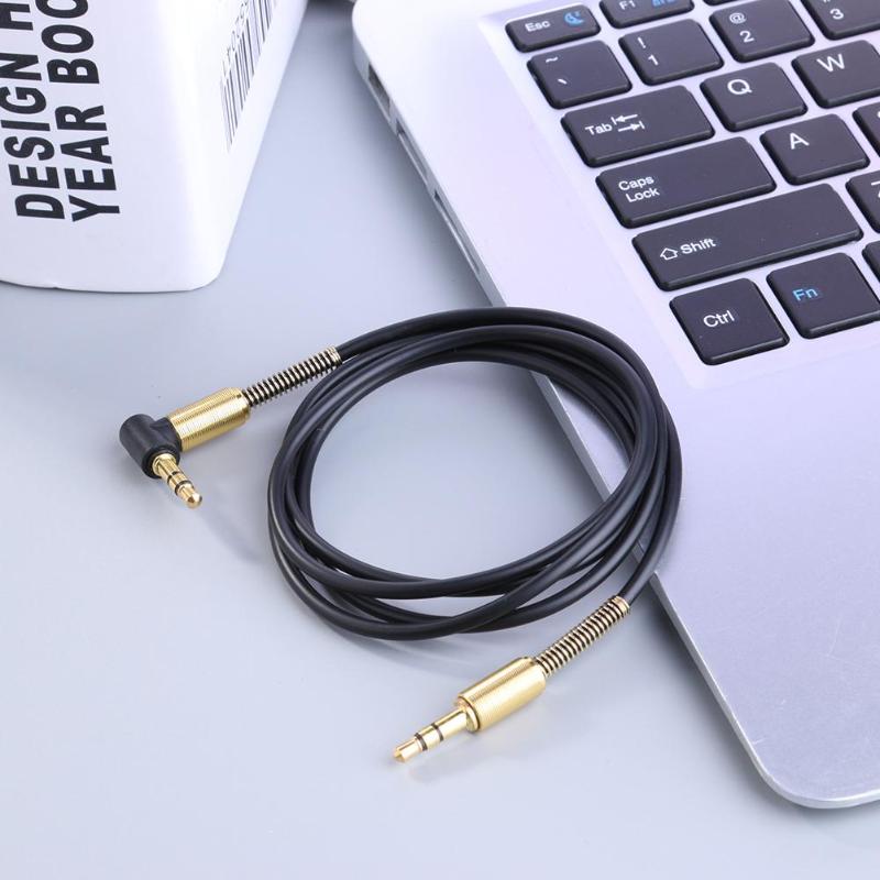 3.5mm Jack Stereo 1m/3.3ft Audio Cable Male to Male 90 Degree Right Angle Aux Cable Wire Cord with Spring Protective Cover New - ebowsos