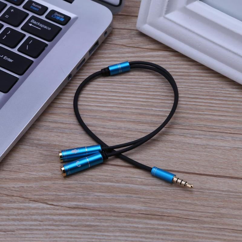 3.5mm Male to 2 Headset+Microphone Female Earphone Extension Cable Splitter Cable for Laptop Tablet Mobile Phone Black Silver - ebowsos
