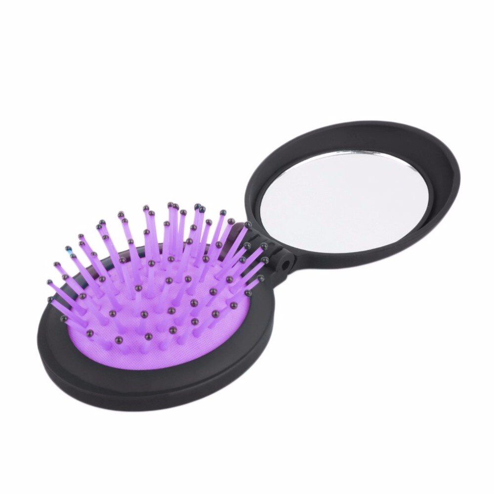 3 Colors Hair Massage Comb Detangling Hair Brush Combs Anti-static Styling Tools Portable Folding Hair Comb with Mirror Pocket - ebowsos