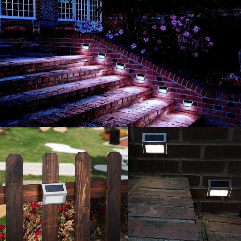3 LED Outdoor Solar Lights Stainless Steel Waterproof Garden Pathway Stairs Lamp LED Lights Solar Panel Wall Lamp Stair Lighting - ebowsos