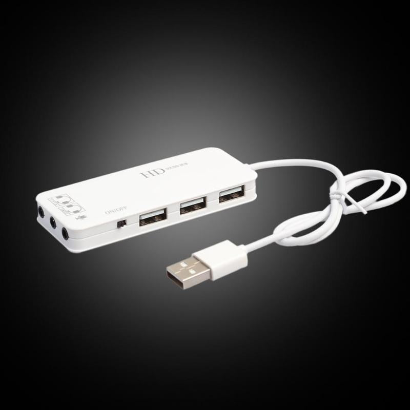 3 Port USB Hub with External 7.1 Channel Sound Card Headset Microphone Adapter USB Hub 2.0 for PC Laptop Computer - ebowsos