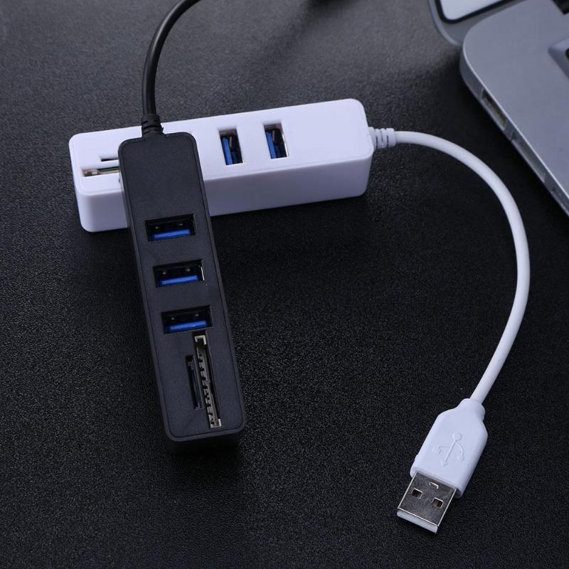 3 Ports USB 2.0 Hub Adapter Divider USB Power Supply Splitter Adapter with Card Reader for SD TF for Laptop PC - ebowsos