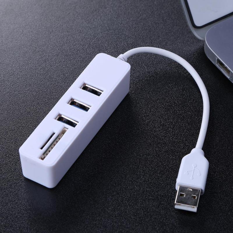 3 Ports USB 2.0 Hub Adapter Divider USB Power Supply Splitter Adapter with Card Reader for SD TF for Laptop PC - ebowsos