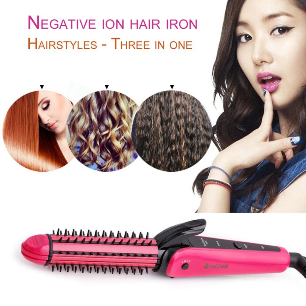 3 in 1 Curling Straight Hair Corn Hot Ceramic Enamel Coating Dry & Wet Electric Hair Curlers Straightener Hair Styling Tools - ebowsos