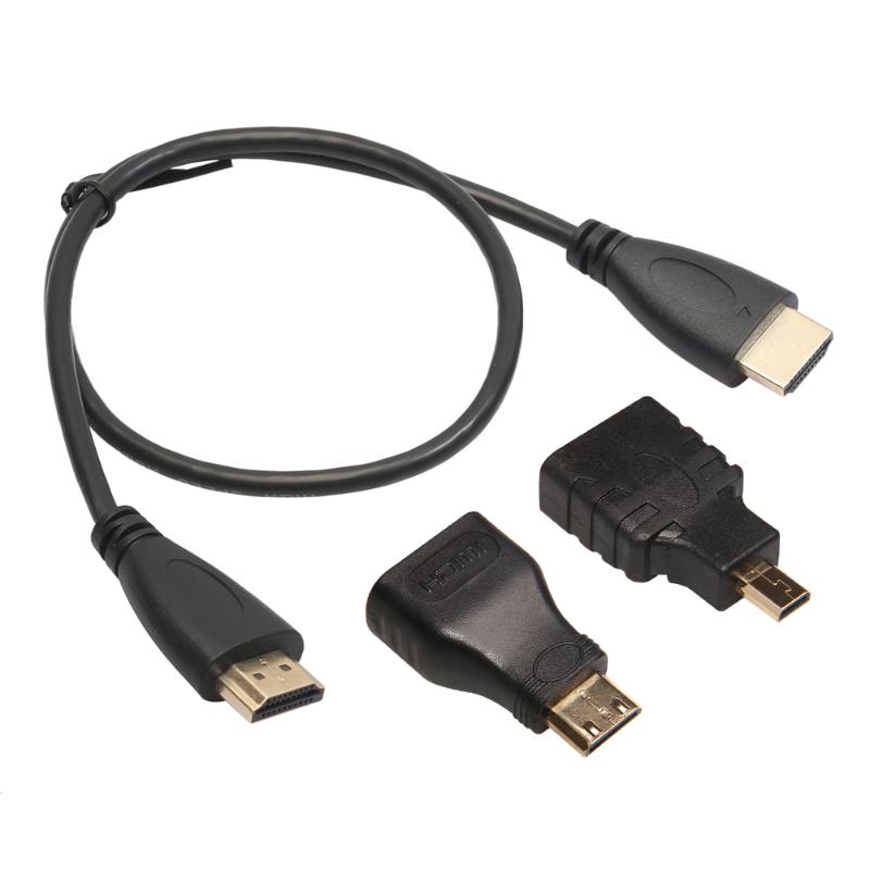3 in 1 HDMI to HDMI Male to Male Cable Cord Wire Line + Micro HDMI Adaptor+ Mini HDMI Adapter Converter 0.5m/1m/1.5m/2m/3m/5m - ebowsos