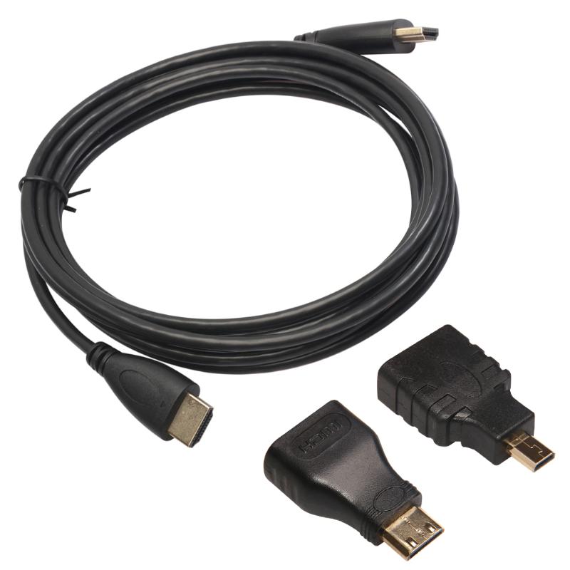 3 in 1 HDMI to HDMI Male to Male Cable Cord Wire Line + Micro HDMI Adaptor+ Mini HDMI Adapter Converter 0.5m/1m/1.5m/2m/3m/5m - ebowsos