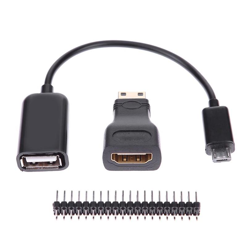 3 in 1 Mini-HDMI Male to HDMI Female Adapter + Micro USB to USB Cable Wire + Male Header GPIO Pins for Raspberry Pi Zero Kit - ebowsos