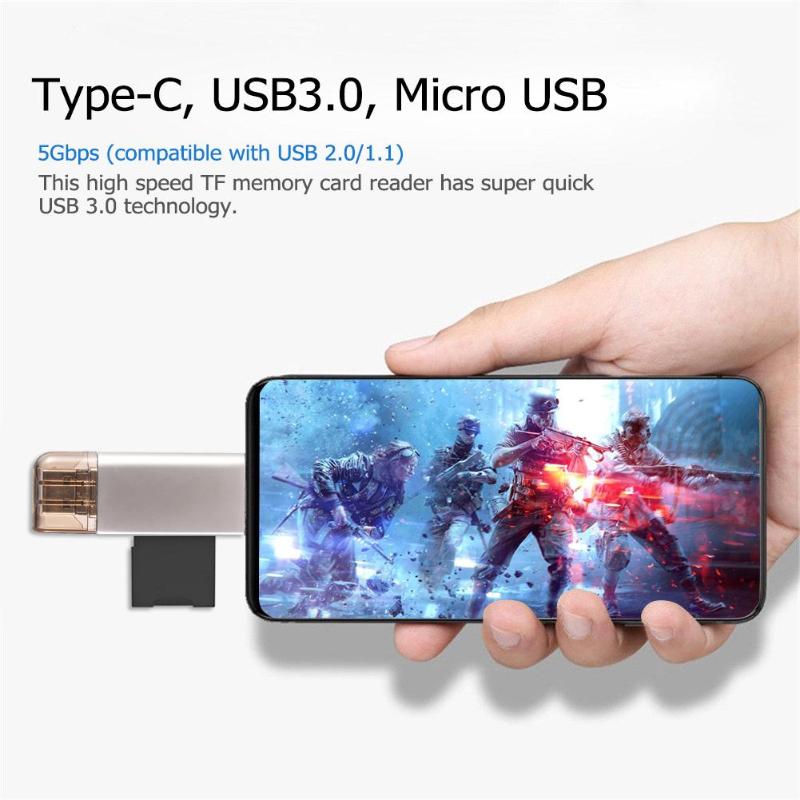3 in 1 OTG Card Reader High Speed USB3.0+Type-C+Micro USB TF Memory Card Reader Flash Adapter High Quality USB 3.0 Card Reader - ebowsos