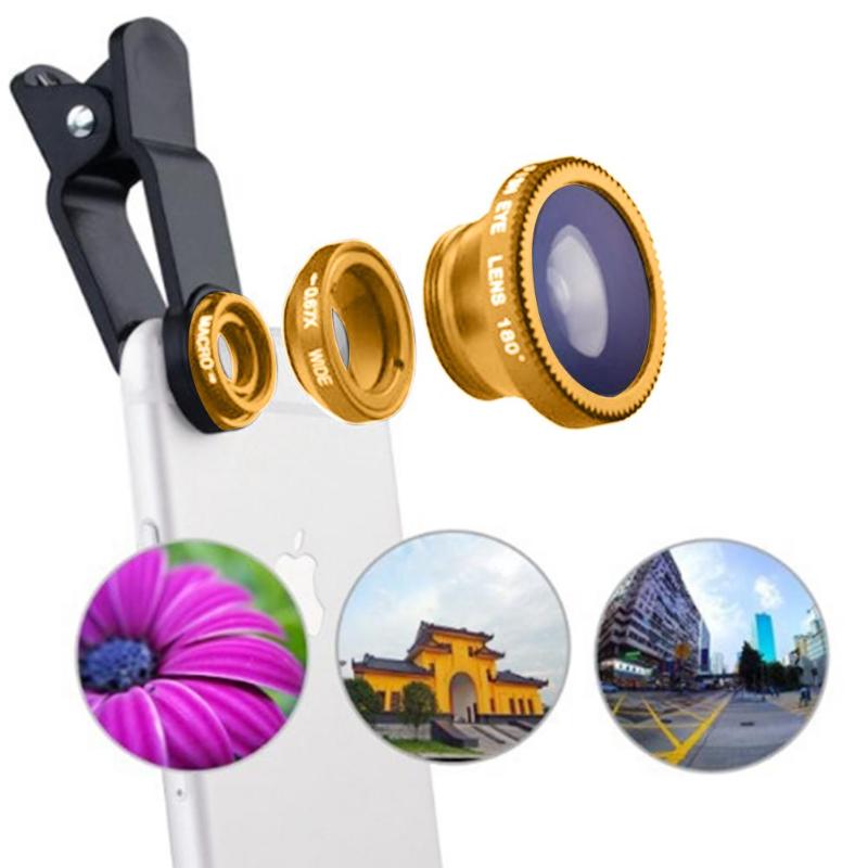 3 in 1 Universal Clip-on Mobile Phone Lens Fish Eye+ Wide Angle+ Macro Lens For Smartphone Accessories Phone Lens For iPhone - ebowsos