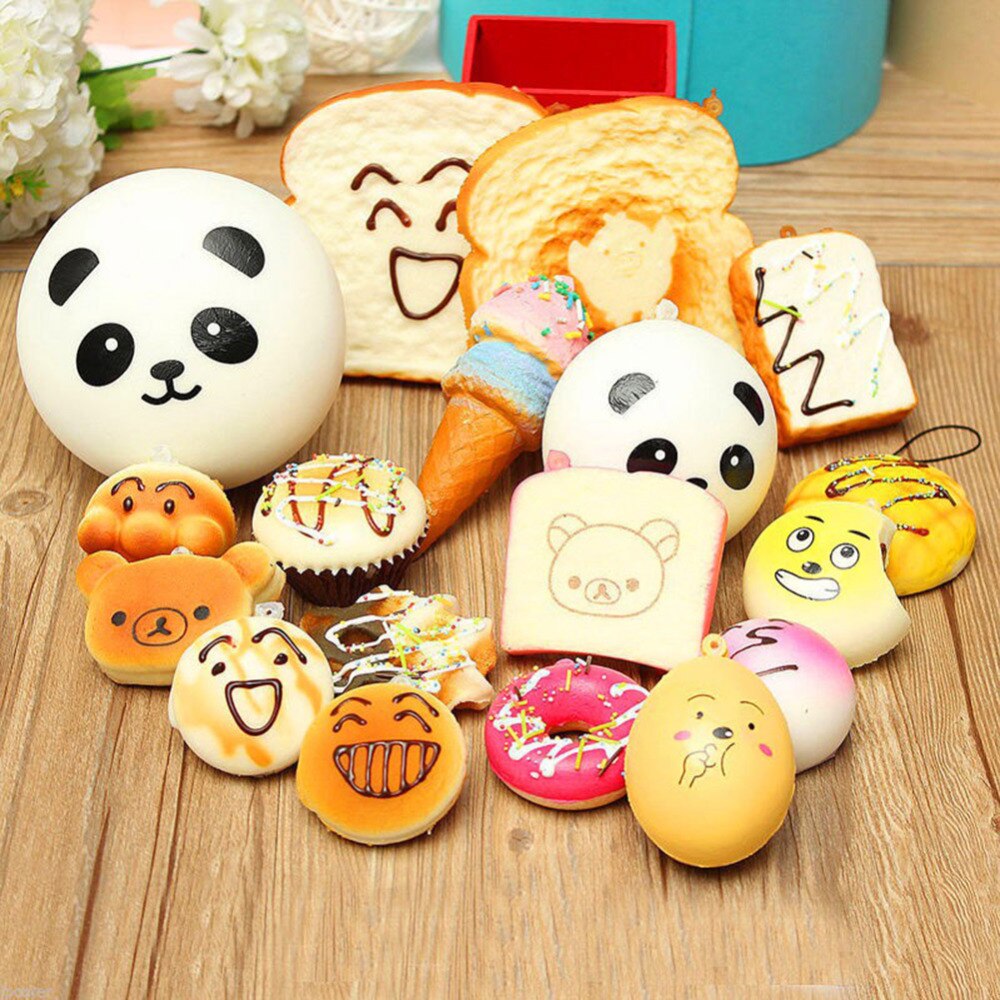 30 Pcs Random Squeeze Slow Rising Funny Cute Bread Cake Pendant Charm Toy Stretchy Squeeze Cream Cute Strap-ebowsos