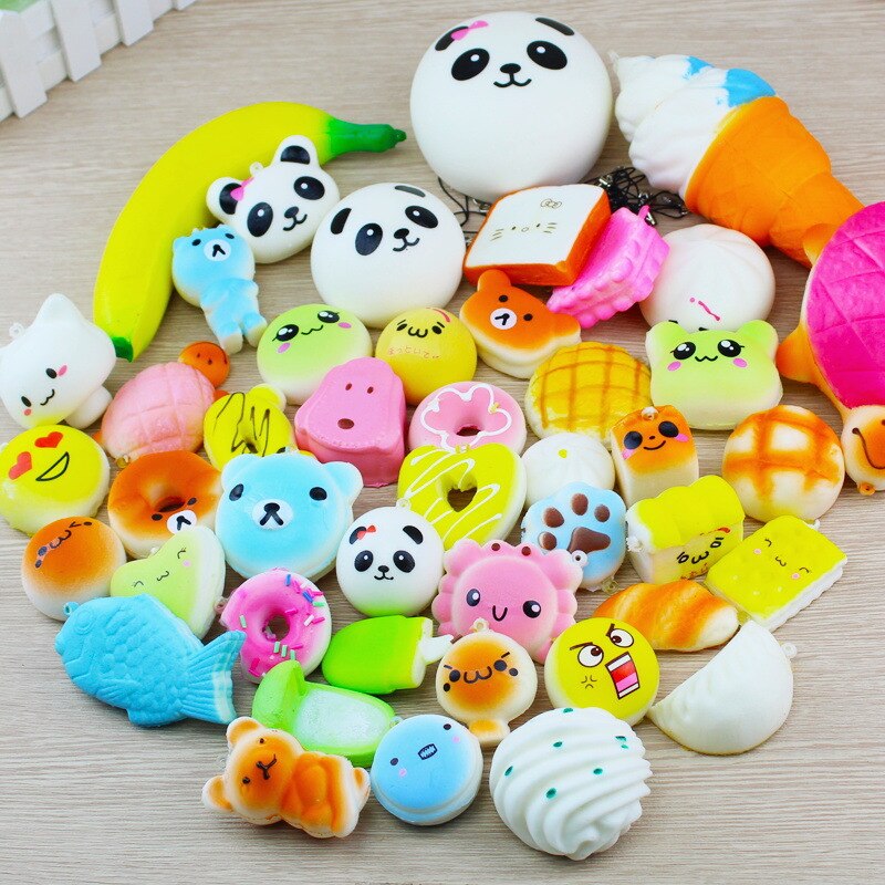 30 Pcs Random Squeeze Slow Rising Funny Cute Bread Cake Pendant Charm Toy Stretchy Squeeze Cream Cute Strap-ebowsos