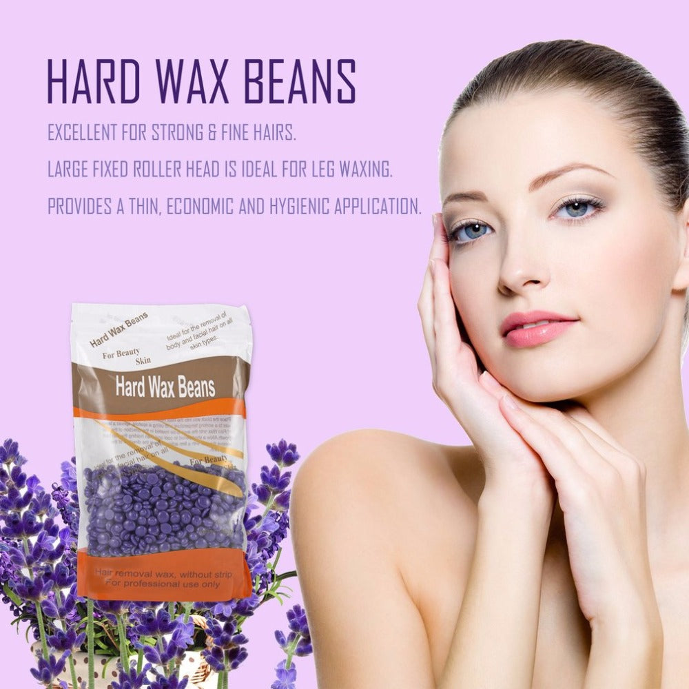 300g/pack No Strip Depilatory Hot Film Hard Wax Beans Pellet Waxing Body Bikini Hair Removal Bean Waxing Warmer Lavender Flavor - ebowsos