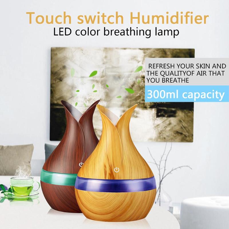 300ml Ultrasonic Air Humidifier Essential Oil Aromatherapy Cool Mist Maker For Home USB Electric Aroma Air Diffuser Wood Hot - ebowsos